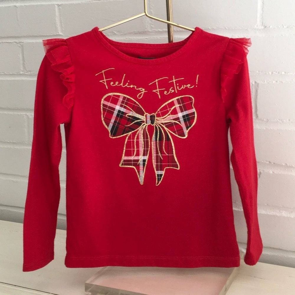 Garanimals Christmas Festive Red Long Sleeve Tee With Plaid Bow Size 4